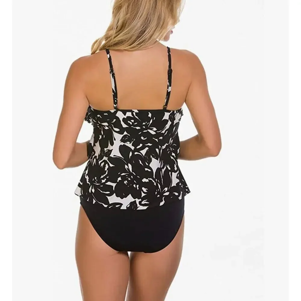 Magicsuit Magnolia Blossom Black White Rita Tankini Top Size 8